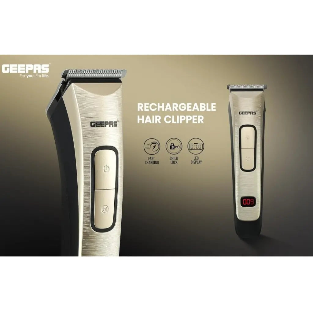 Geepas Rechargeable Cordless Hair & Beard Clipper – Precision Steel Blade, LED Display, Child Lock, 4 Comb Attachments, 50-Min Runtime, 1.5-Hour Fast Charge - GTR1383 - Damoo