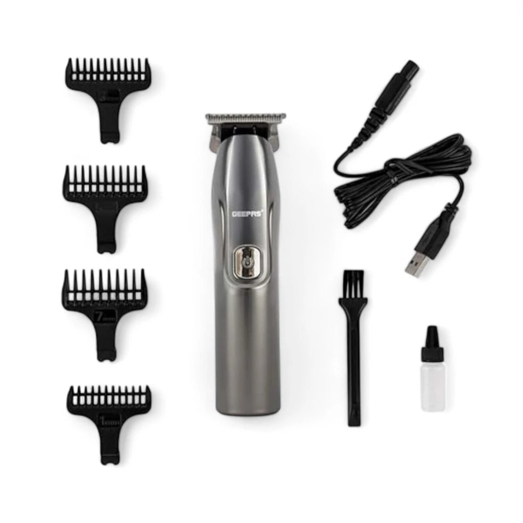 Geepas Rechargeable Hair and Beard Trimmer for Men – Cordless IPX7 Waterproof Grooming Tool with 1200mAh Battery, 180 Min Runtime, Detachable Blades & 4 Guide Combs – Ideal for Home and Salon Use - Damoo