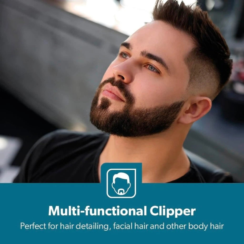 Geepas Rechargeable Hair Clipper for Men – Cordless Grooming Kit with LED Display, 2000mAh Lithium Battery, 120-Minute Runtime, USB Charging, Stainless Steel Blades & 4 Guide Combs - GTR56028 - Damoo