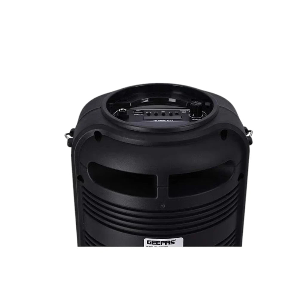 Geepas Rechargeable Portable Bluetooth Speaker – 1800mAh Battery, Dual Bass Speakers, TWS Function, FM/USB/AUX/BT/Micro SD Support, with Karaoke Mic & LED Lights - Damoo