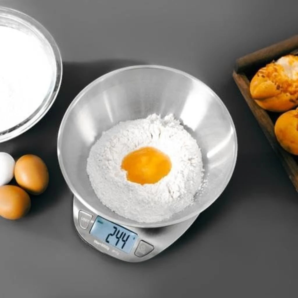 Geepas Stainless Steel Digital Kitchen Scale – 5kg Capacity, Overload Indicator, Low Battery Alert, Precision Weight Measurement for Cooking & Baking – Silver - GKS4203N - Damoo