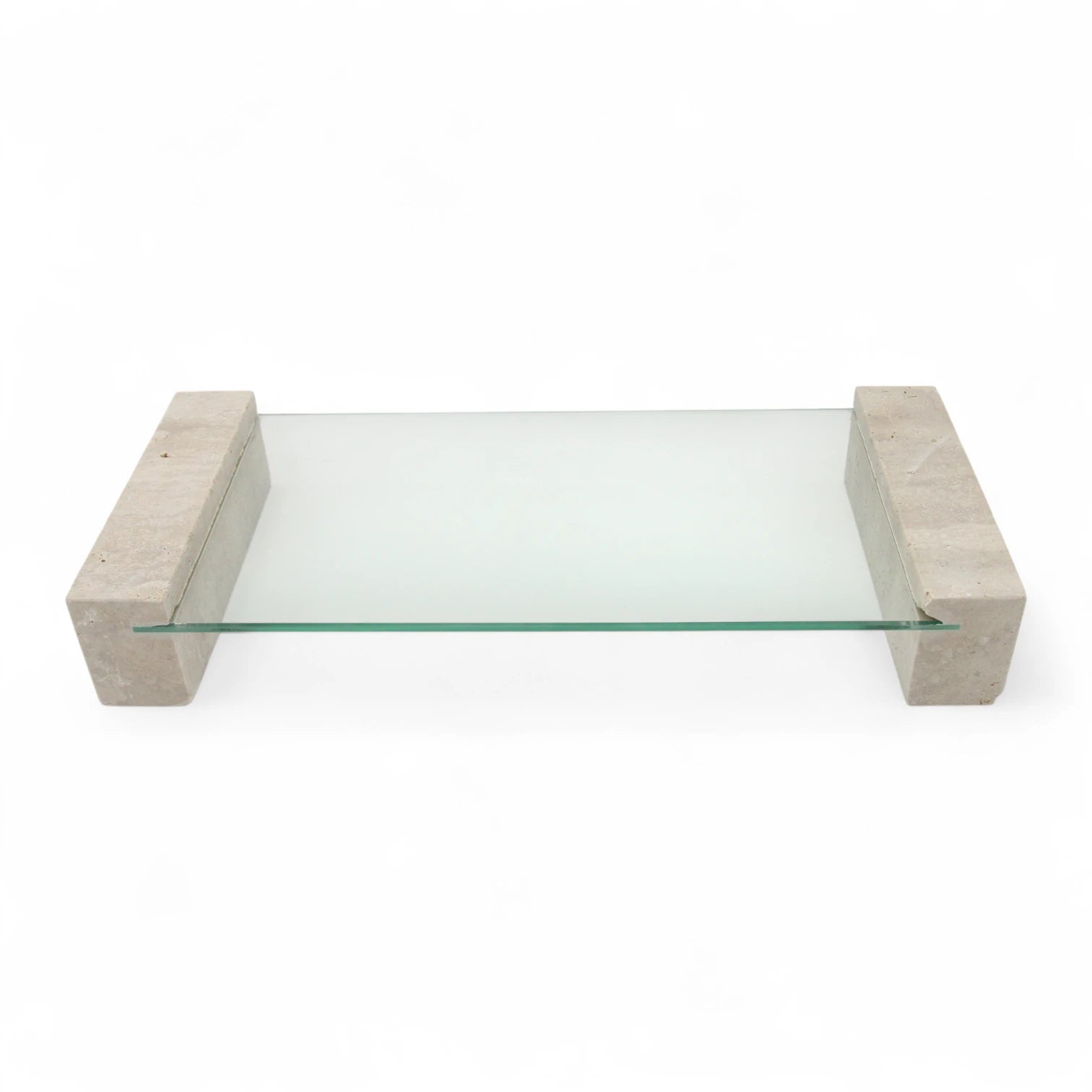 Glass Decorative Serving Stand with Marble Edges & Legs – Clear Countertop Tray for Kitchen, Bathroom, Vanity, or Living Room - Sleek & Multi-Purpose Accent Board - Damoo