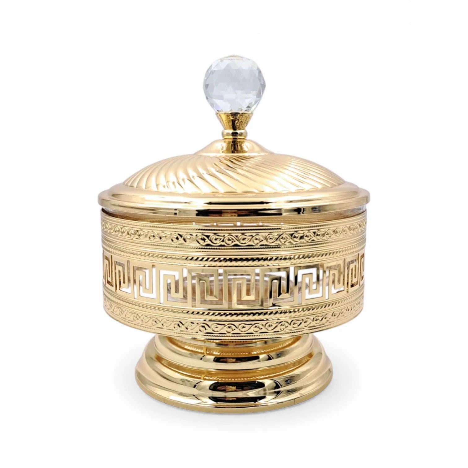 Decorative Metal Serving Bowl with Lid European Style Gold Finish Multi-Use Fruit Snack Storage Jar - Multi sizes - Damoo