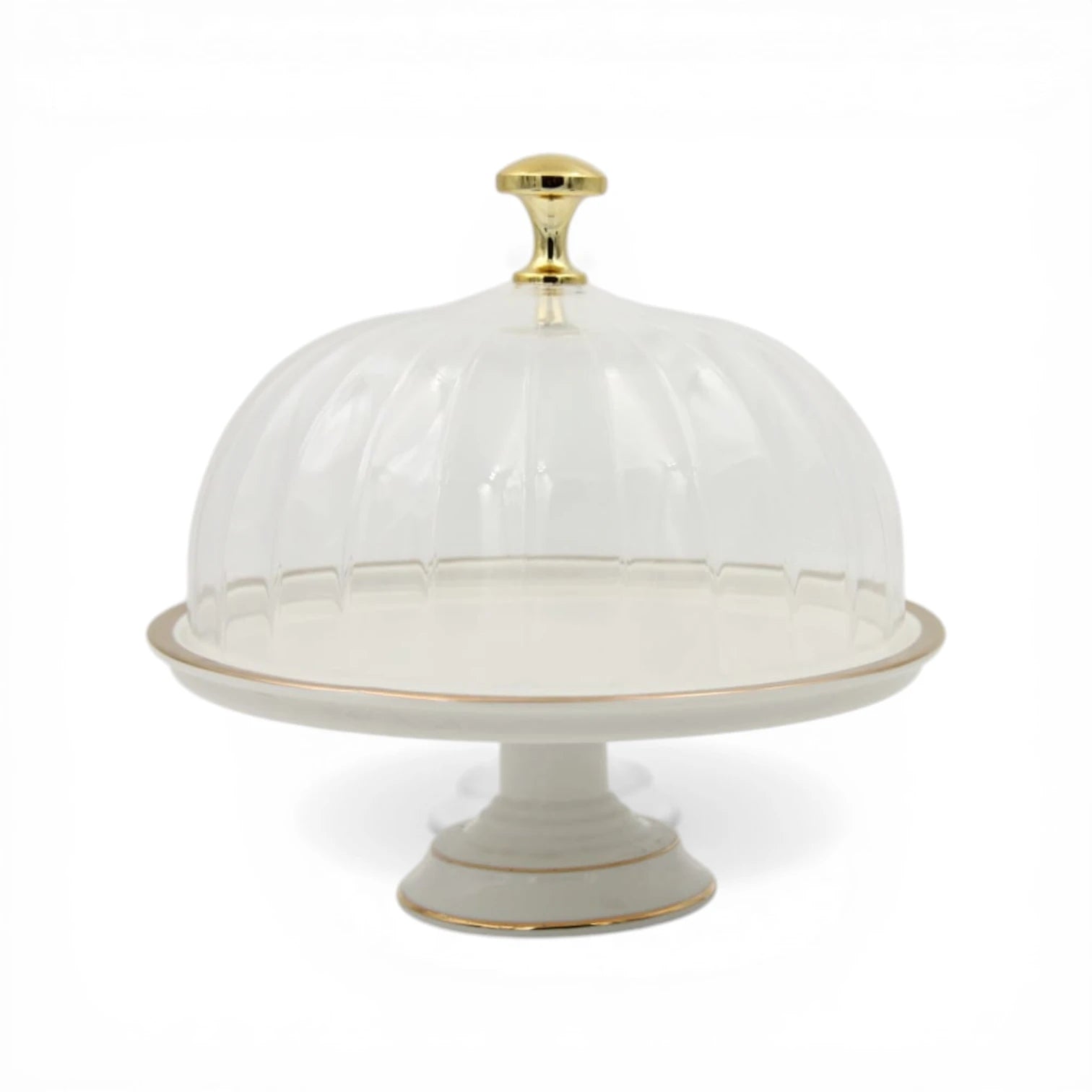 Damoo Ceramic Cake Stand with Glass Dome Lid – Elegant Dessert Display Tray with Pedestal Base for Cakes, Pastries & Serving (Available in Multiple Sizes & Colors) - Damoo