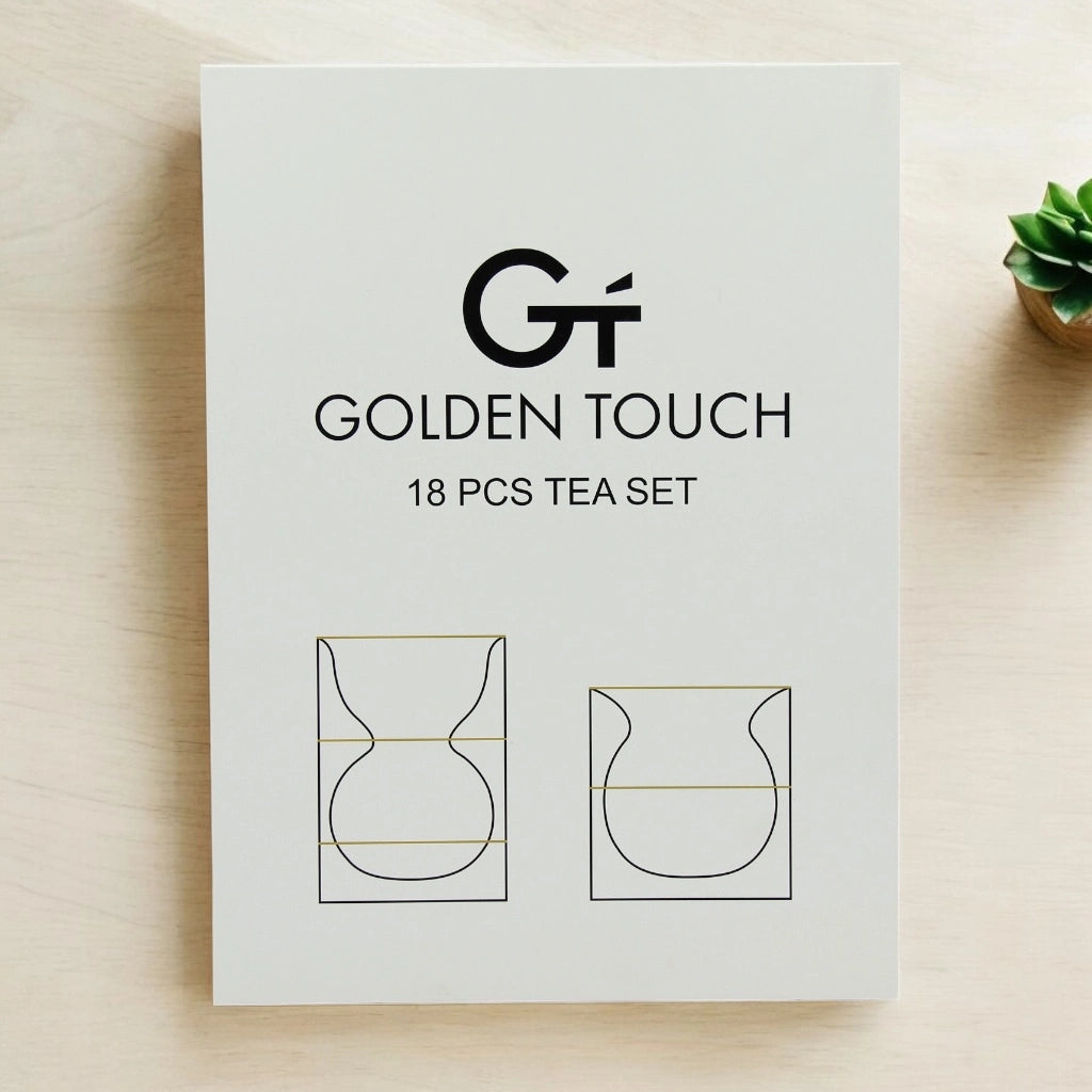 Golden Touch – 18 Pcs Double-Walled Tea Set with Elegant Hourglass Shape | Minimalist & Heat-Resistant Glass Design (Twin Bands) - Damoo