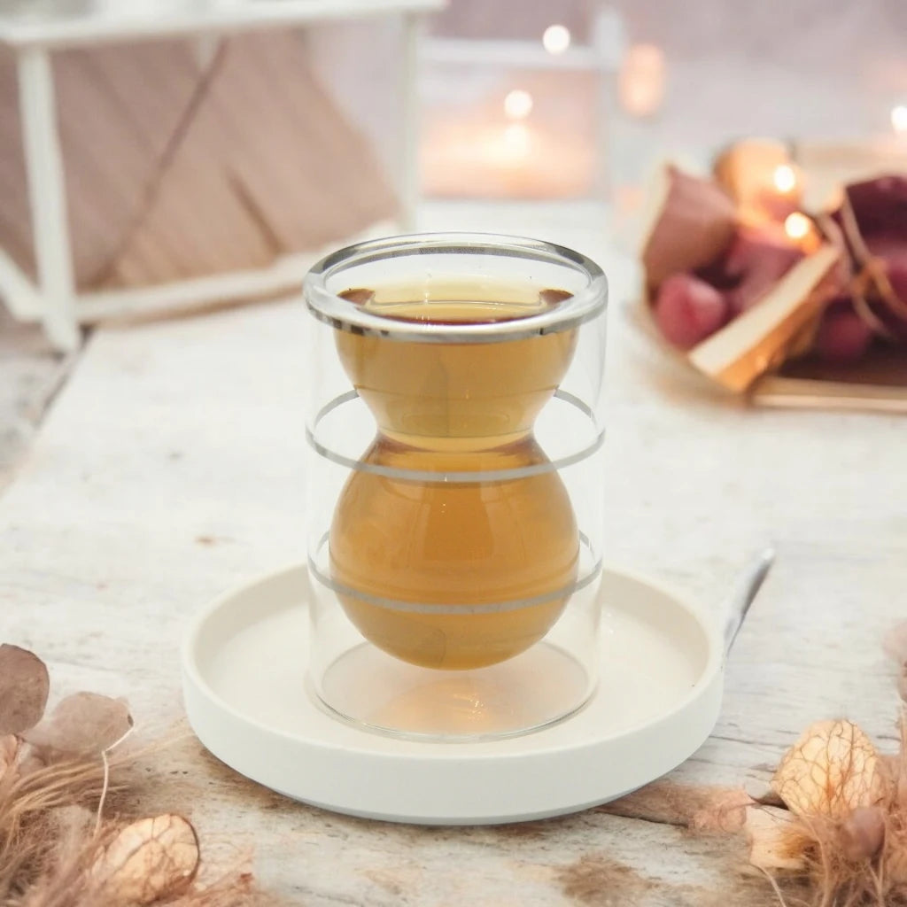 Golden Touch – 18 Pcs Double-Walled Tea Set with Elegant Hourglass Shape | Minimalist & Heat-Resistant Glass Design (Twin Bands) - Damoo
