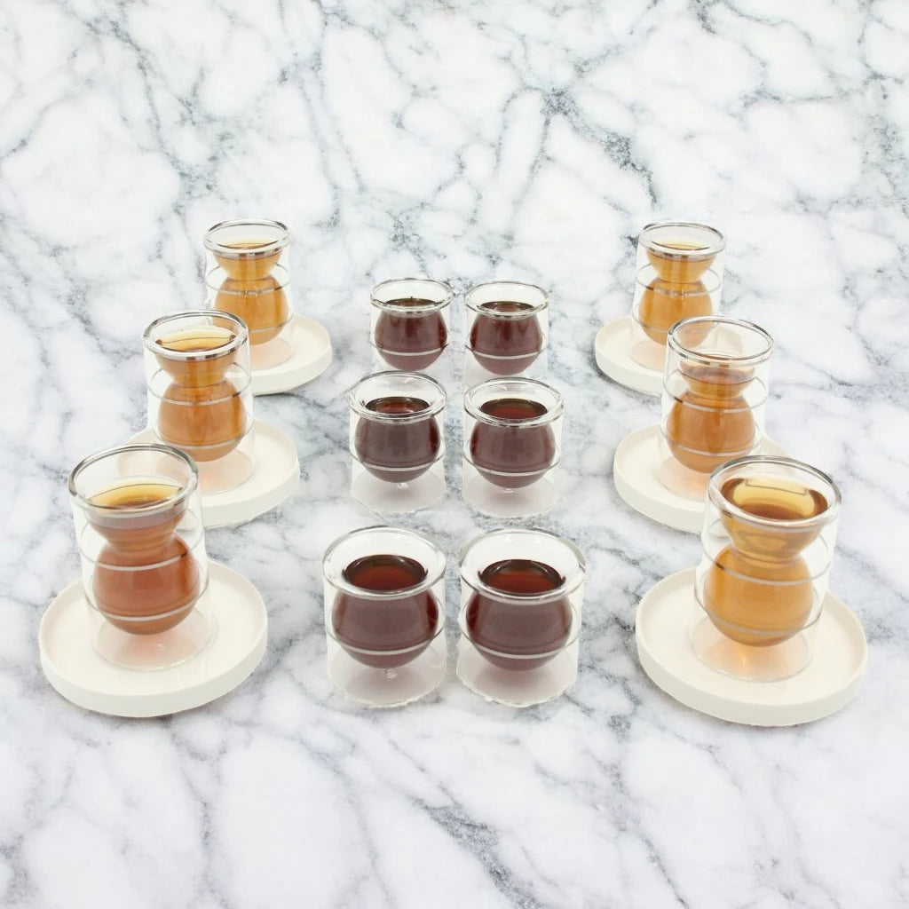 Golden Touch – 18 Pcs Double-Walled Tea Set with Elegant Hourglass Shape | Minimalist & Heat-Resistant Glass Design (Twin Bands) - Damoo