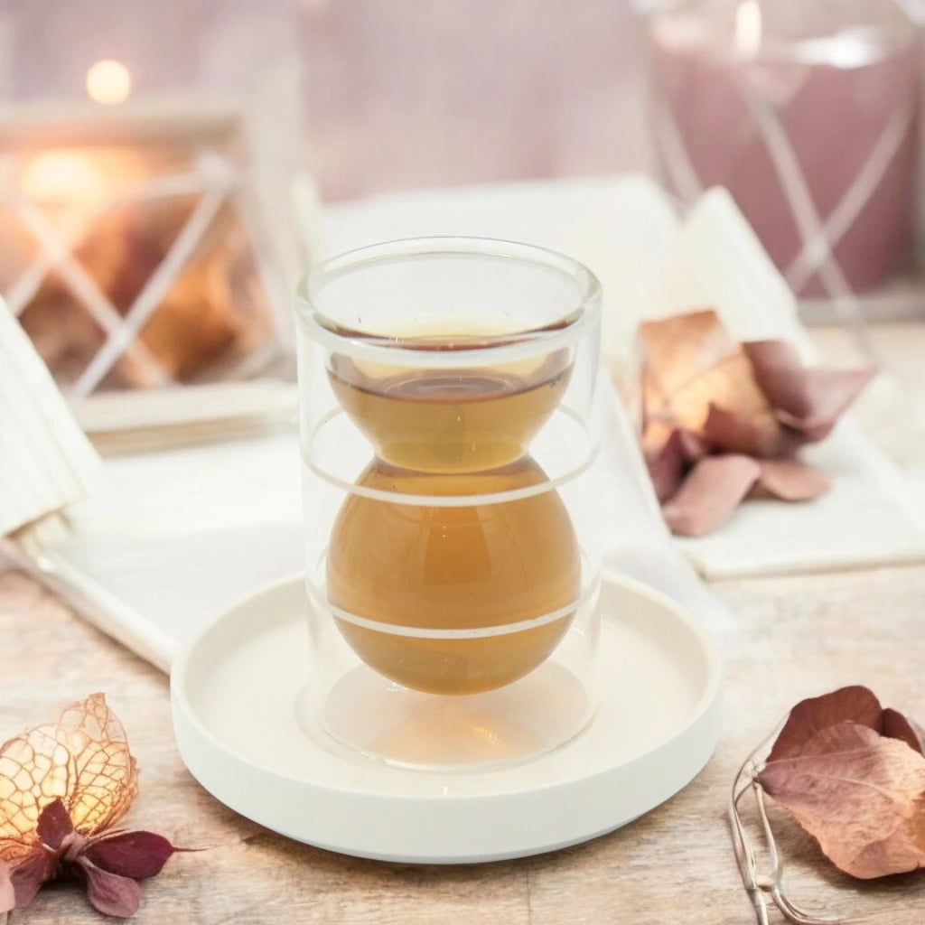 Golden Touch – 18 Pcs Double-Walled Tea Set with Elegant Hourglass Shape | Minimalist & Heat-Resistant Glass Design (Twin Bands) - Damoo