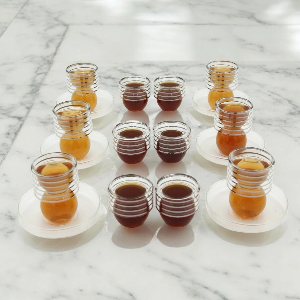 Golden Touch – 18 Pcs Double-Walled Tea Set with Elegant Hourglass Shape| Silver/Gold Lines Detailing - Damoo