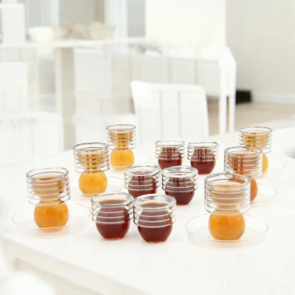 Golden Touch – 18 Pcs Double-Walled Tea Set with Elegant Hourglass Shape| Silver/Gold Lines Detailing - Damoo