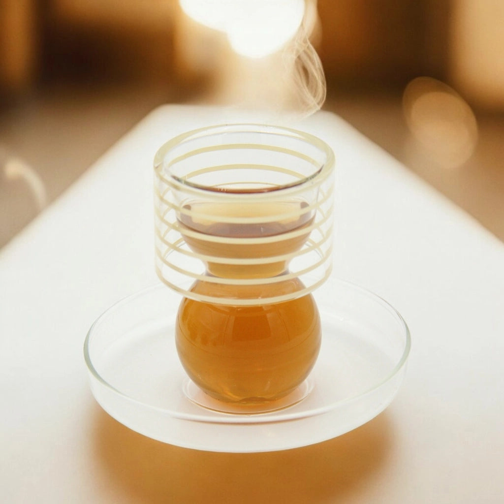 Golden Touch – 18 Pcs Double-Walled Tea Set with Elegant Hourglass Shape| Silver/Gold Lines Detailing - Damoo