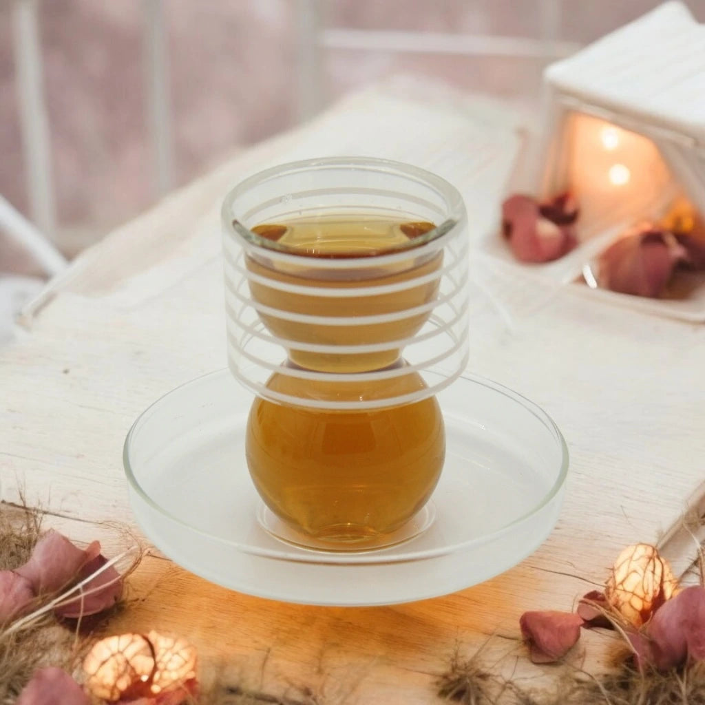 Golden Touch – 18 Pcs Double-Walled Tea Set with Elegant Hourglass Shape| Silver/Gold Lines Detailing - Damoo