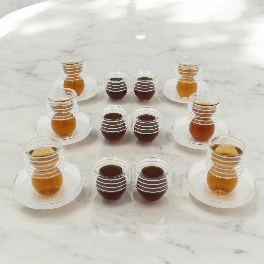 Golden Touch – 18 Pcs Double-Walled Tea Set with Elegant Hourglass Shape| Silver/Gold Lines Detailing - Damoo