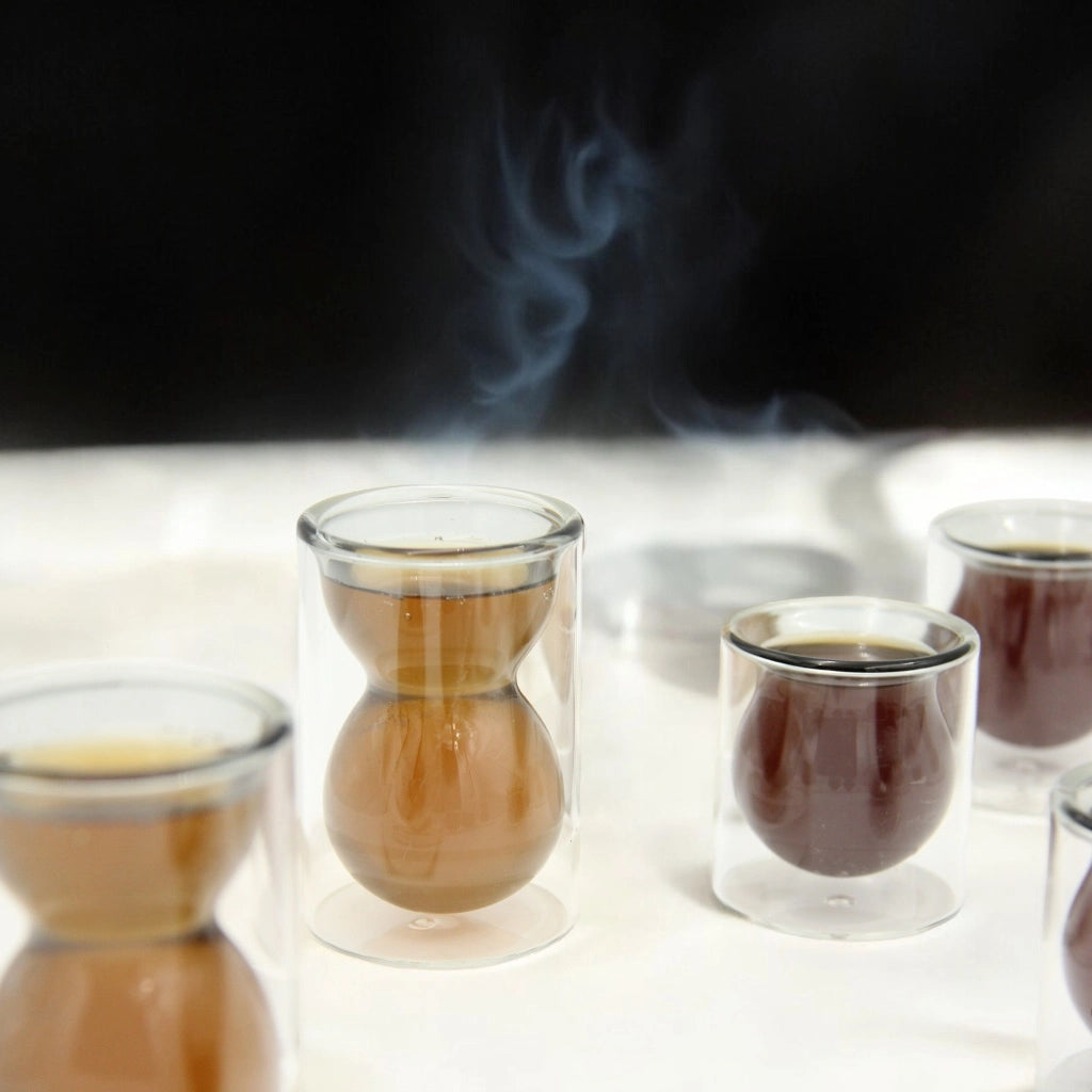 Golden Touch – 18 Pcs Heat-Resistant Double-Walled Borosilicate Glass Tea Set with Elegant Hourglass Shape | Plain - Damoo