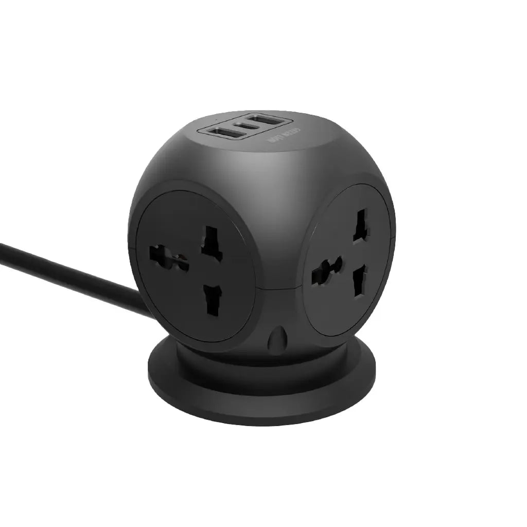 Green Lion MultiPort Desk Universal Socket – 2500W Power, 2m Cable, Type-C & USB-A Fast Charging, Safety Shutters, Short Circuit Protection – Black - Damoo