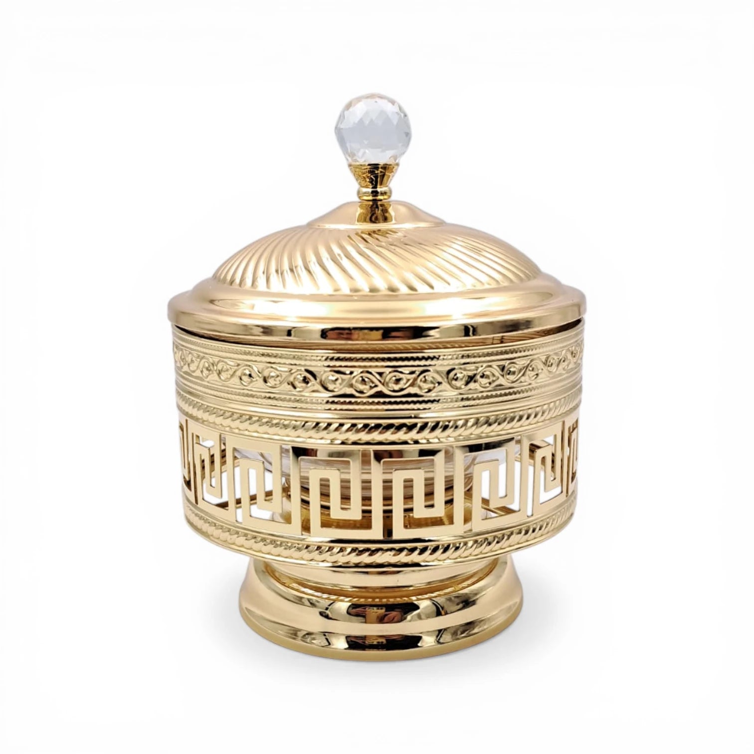 Decorative Metal Serving Bowl with Lid European Style Gold Finish Multi-Use Fruit Snack Storage Jar - Multi sizes - Damoo