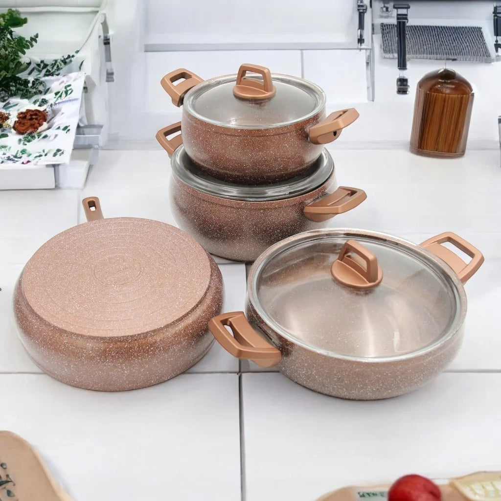 Gülsan 7-Piece Granite-Reinforced Granite Cookware Set – Non-Stick Aluminum Pots & Frying Pan with Scratch-Resistant Coating, Cold Handles & Durable Granite Finish – Made in Turkey - Damoo