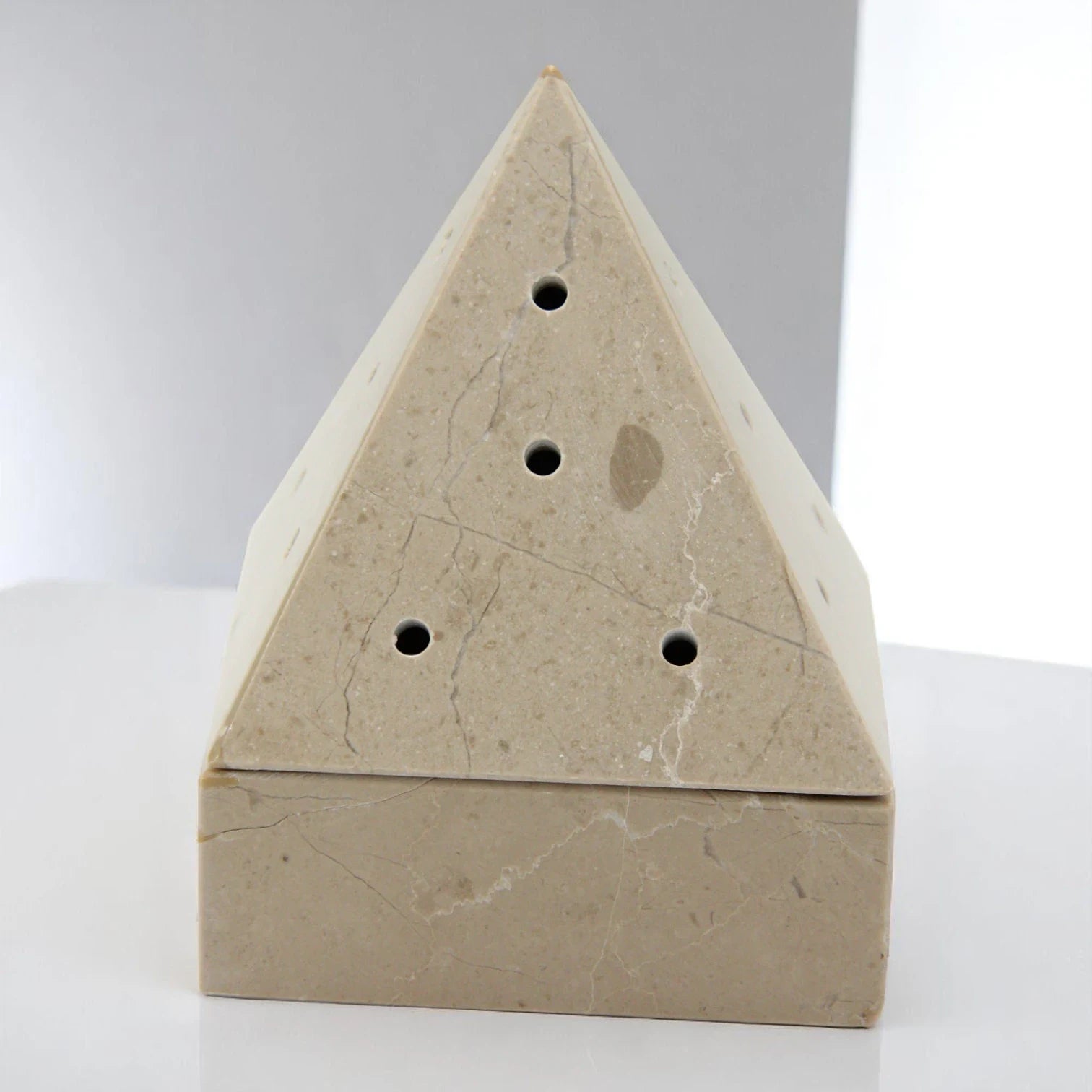 Handcrafted Marble Pyramid Incense Burner with Brass Insert – Elegant Cone Incense Holder for Aromatherapy & Home Décor - Damoo