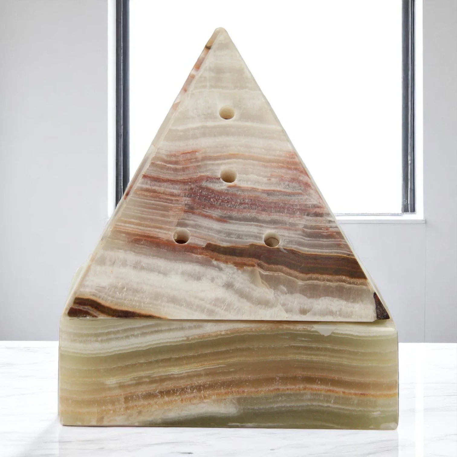 Handcrafted Marble Pyramid Incense Burner with Brass Insert – Elegant Cone Incense Holder for Aromatherapy & Home Décor - Damoo