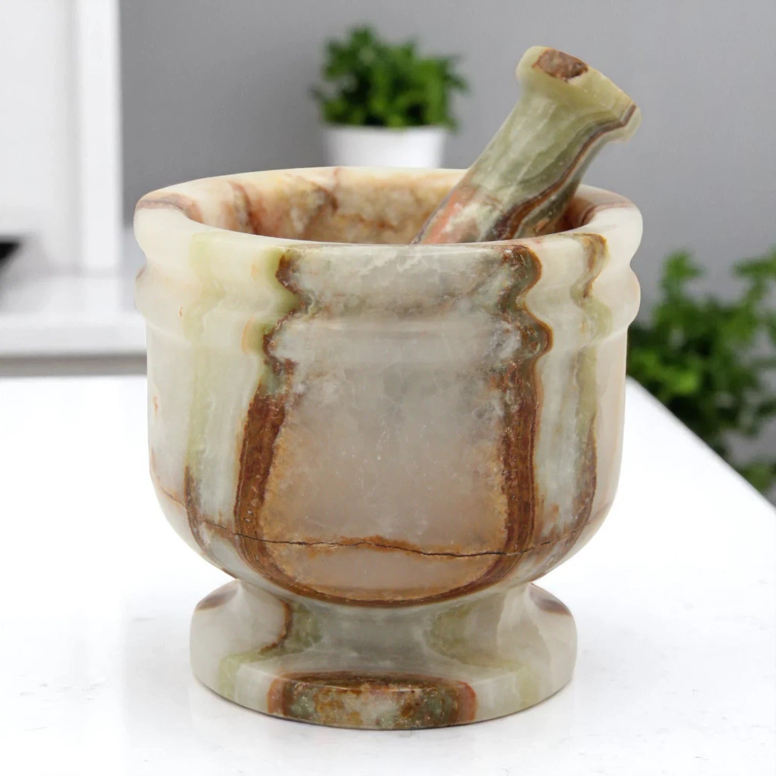 Handcrafted Onyx Mortar and Pestle Set – Natural Stone Grinder for Herbs, Spices & Kitchen Décor - Damoo