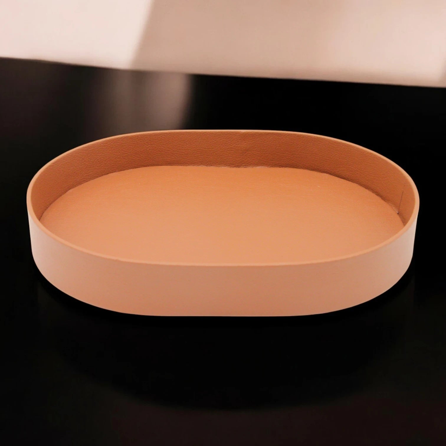 Handcrafted Oval Leather Valet Tray – Brown PU Leather Catchall Organizer for Desk, Entryway, Nightstand or Dresser - Damoo