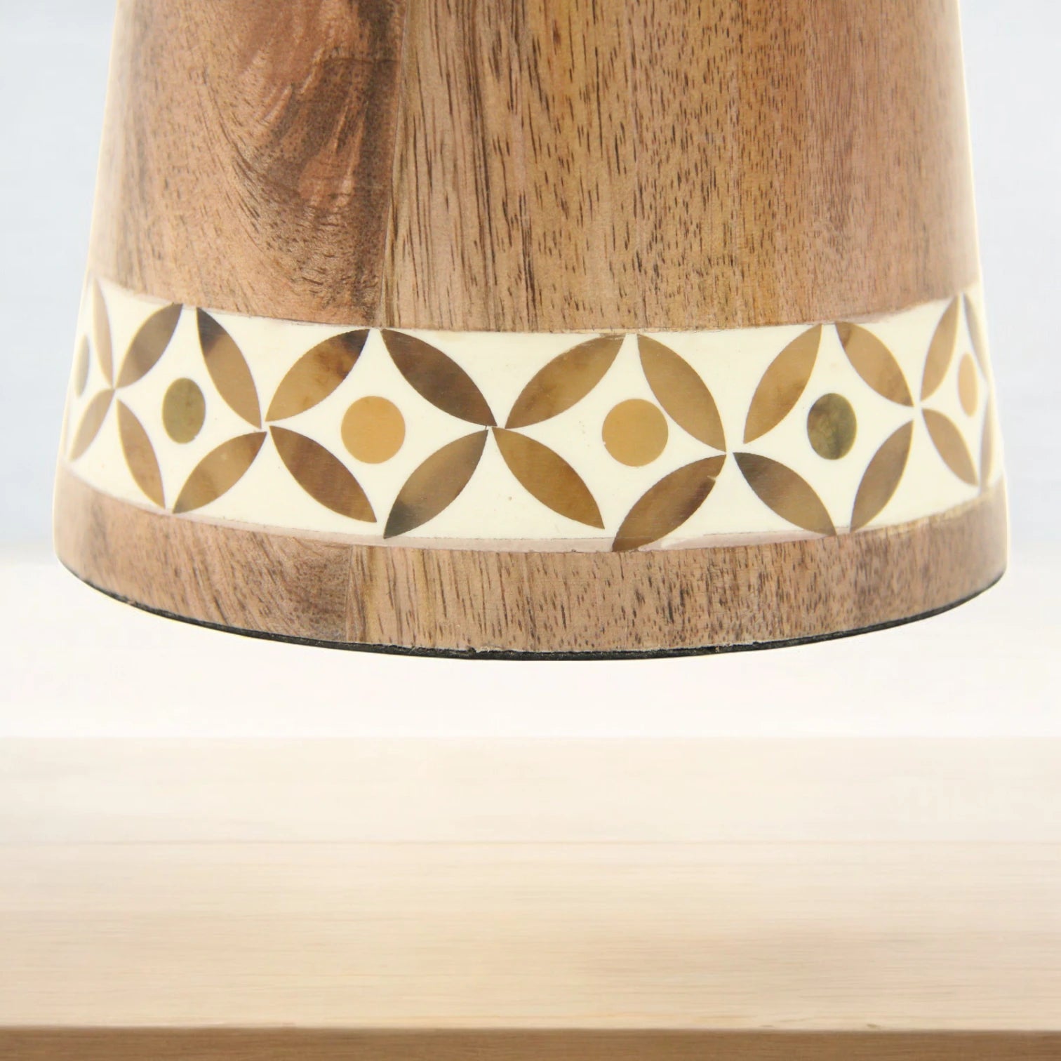 Handcrafted Wooden Pedestal Bowl with Inlaid Mosaic Detail – Decorative Natural Wood Display Bowl for Tabletop, Entryway, or Living Room Decor - Damoo