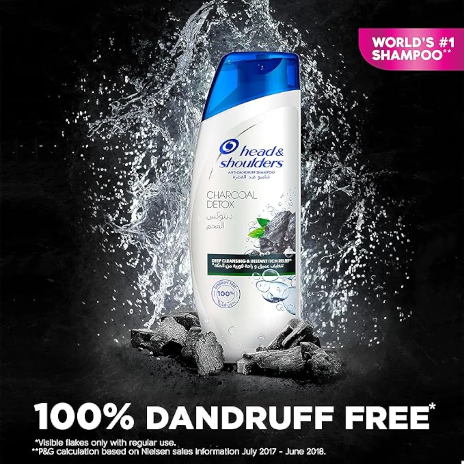 Head & Shoulders Charcoal Detox Anti-Dandruff Shampoo | Deep Clean for Oily Hair & Itchy Scalp | 100% Dandruff-Free | 2x400ml Dual Pack - Damoo