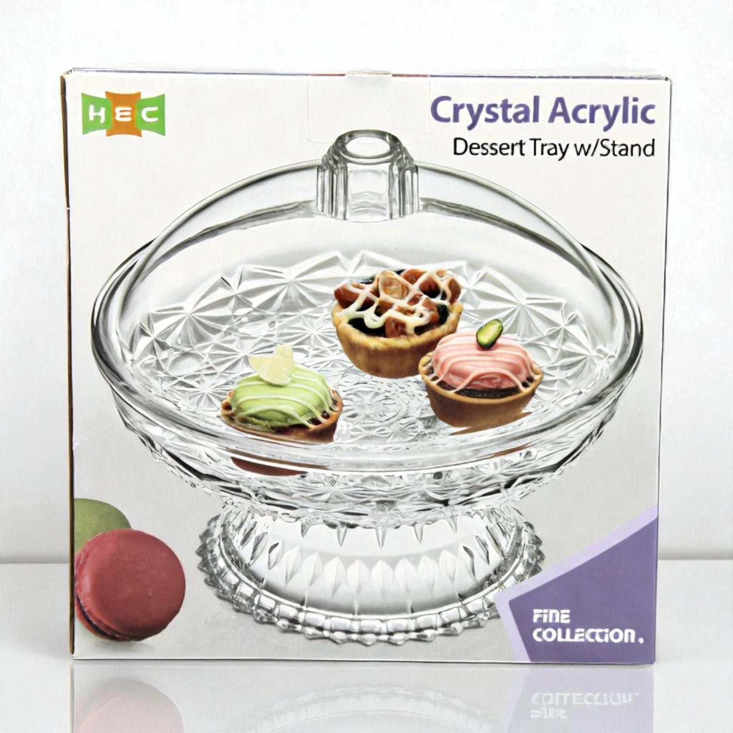HEC Crystal Acrylic Dessert Tray with Dome Lid & Stand – Elegant Covered Server for Cakes, Pastries, and Sweets – Fine Collection - Damoo