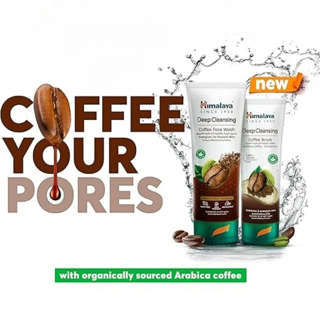 Himalaya Deep Cleansing Coffee Face Wash & Scrub 75 ml– With Arabica Coffee & Cinnamon - Oil-Free Glow, Daily Exfoliation & Radiant Skin - Damoo