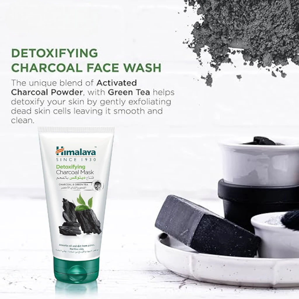 Himalaya Detoxifying Charcoal Face Wash & Mask – 150ml | Deep Pore Cleansing with Activated Charcoal, Coconut & Green Tea | Oil Control & Skin Detox | Paraben-Free - Damoo
