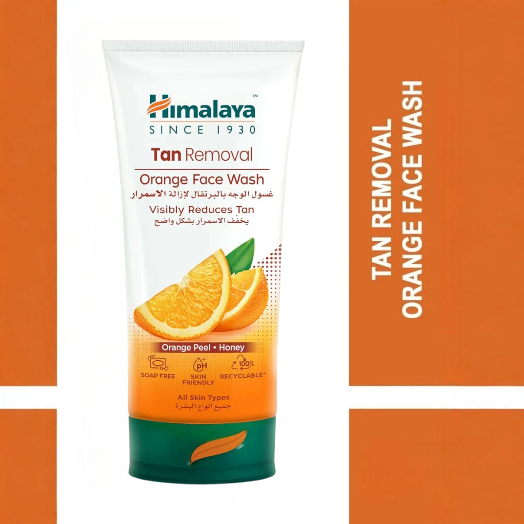 Himalaya Tan Removal Orange Face Wash – 150ml | Brightening Cleanser with Orange Peel, Honey & Papain | Gently Exfoliates & Revives Tanned Skin - Damoo