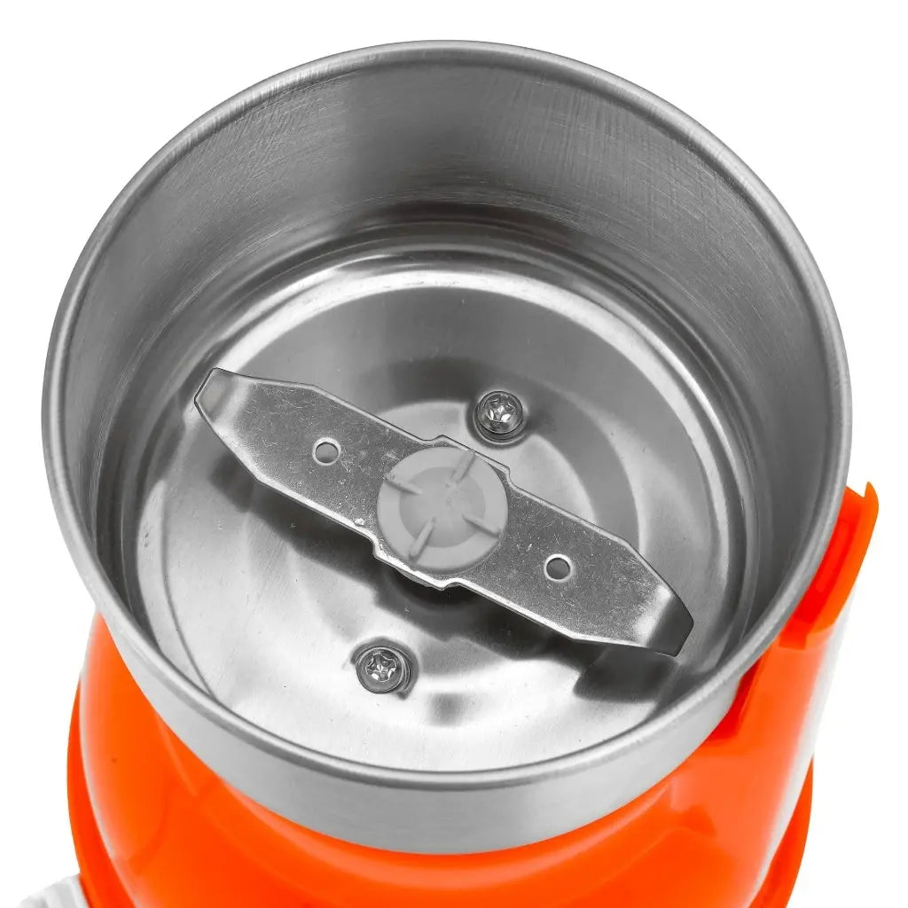 Geepas Electric Coffee Grinder – 300W Powerful Motor with Overheat Protection, Stainless Steel Blades & Bowl | Press-to-Grind Function, 150g Capacity for Coffee Beans, Spices, Nuts & More – GCG5440N – Orange - Damoo