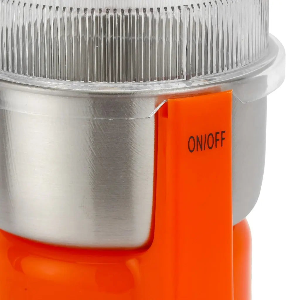Geepas Electric Coffee Grinder – 300W Powerful Motor with Overheat Protection, Stainless Steel Blades & Bowl | Press-to-Grind Function, 150g Capacity for Coffee Beans, Spices, Nuts & More – GCG5440N – Orange - Damoo