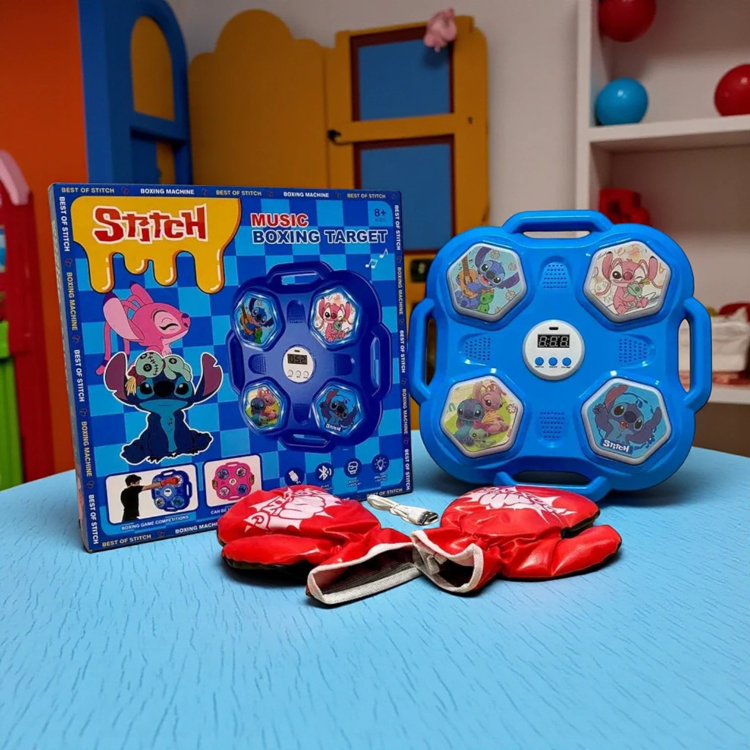 Stitch Boxing Simulator with Gloves – Electronic Musical Boxing Toy with Bluetooth, Backlight & Scoring System | Rechargeable Punching Game for Kids 8+