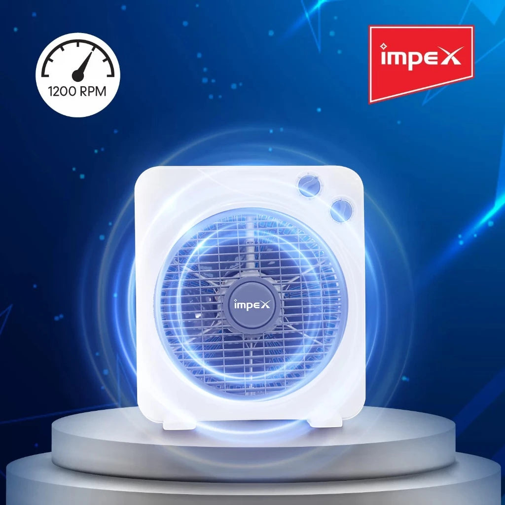 Impex 10-Inch Box Fan – 30W Copper Motor, 3 Speed Settings, 60-Min Timer, 1200 RPM, Child Safety Grill, Portable & Quiet Air Circulator , BF 7510 – White - Damoo