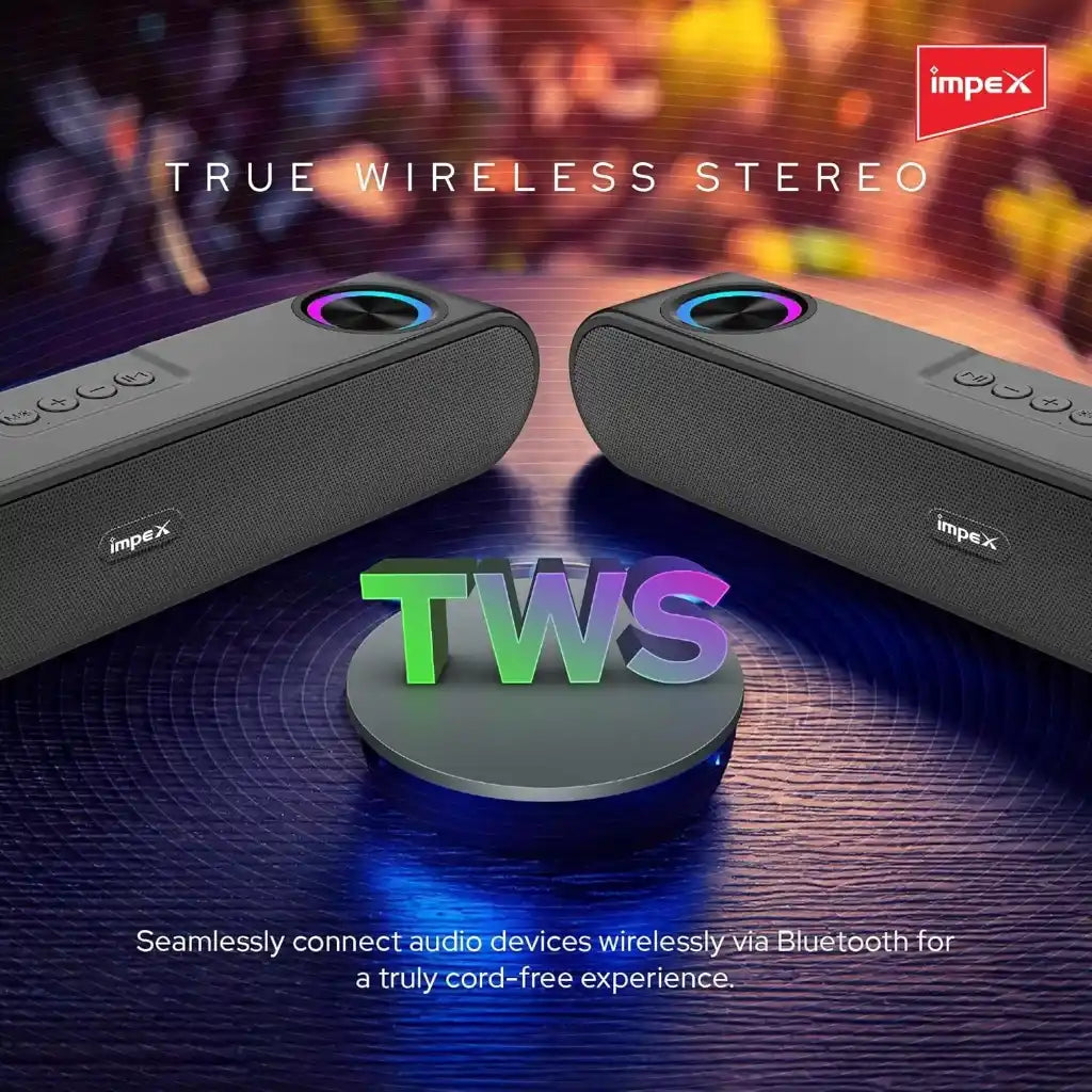 Impex 1600W Bluetooth Speaker with RGB Light & 2000mAh Battery – Stereo Wireless Speaker with Bluetooth 5.3, Dual Radiators, USB/TF/AUX/FM/TWS, Type-C Charging – Hands-Free Mic - Damoo