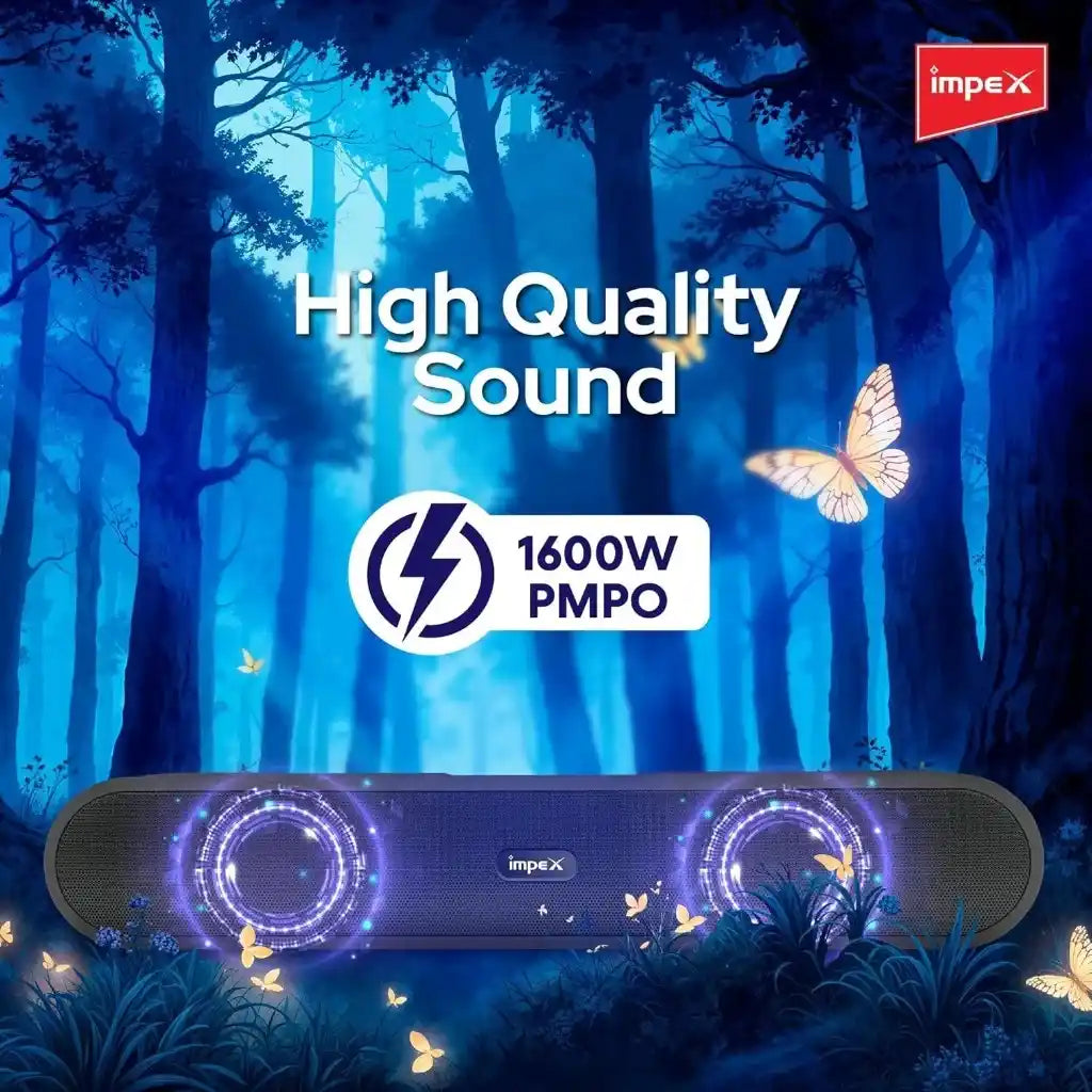 Impex 1600W Bluetooth Speaker with RGB Light & 2000mAh Battery – Stereo Wireless Speaker with Bluetooth 5.3, Dual Radiators, USB/TF/AUX/FM/TWS, Type-C Charging – Hands-Free Mic - Damoo