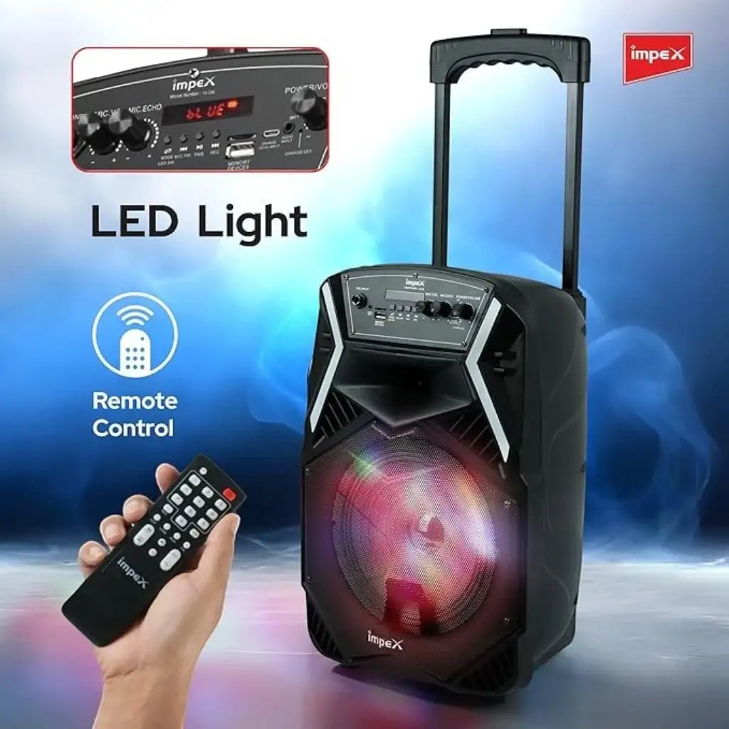 Impex 25 W RMS Portable Trolley Bluetooth Speaker with Wireless Mic, USB/SD/AUX/FM, LED Lights & Remote – Rechargeable – TS-25B - Damoo