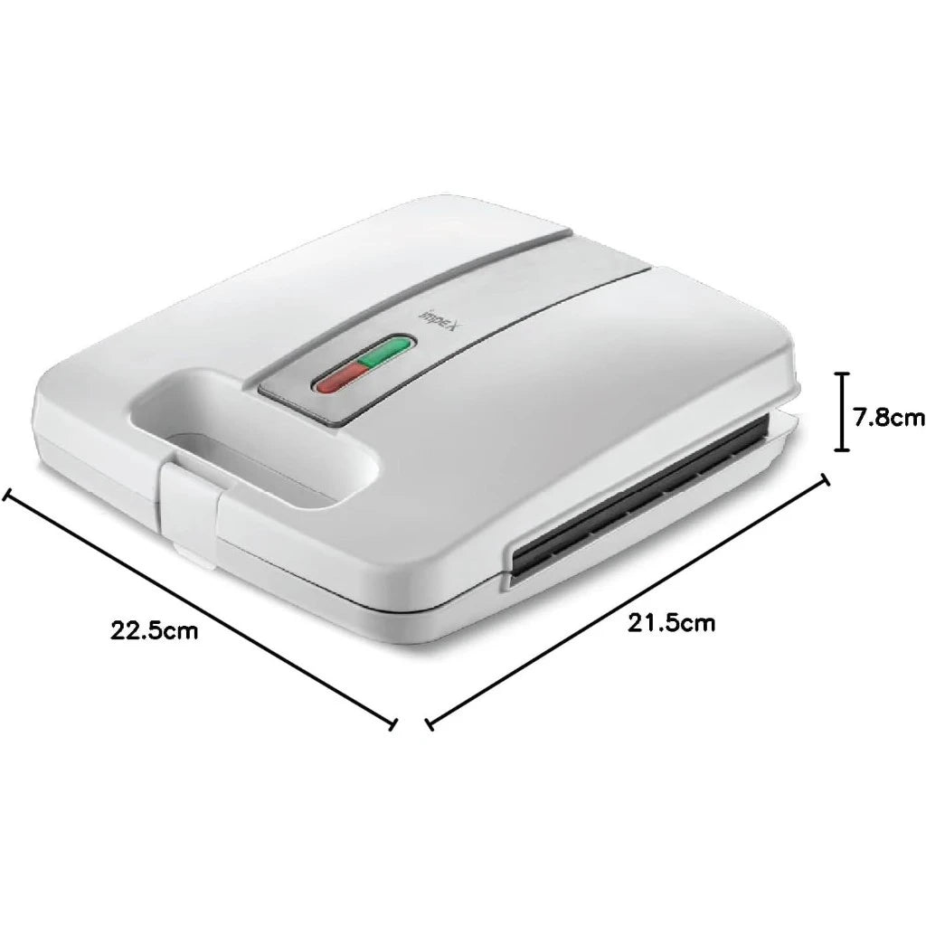 Impex 4-Slice Sandwich Maker – 1400W, Cool-Touch Housing, Non-Stick Plates, Power & Ready Lights, Upright Storage, Skid-Resistant Feet – White - SW 3603 - Damoo