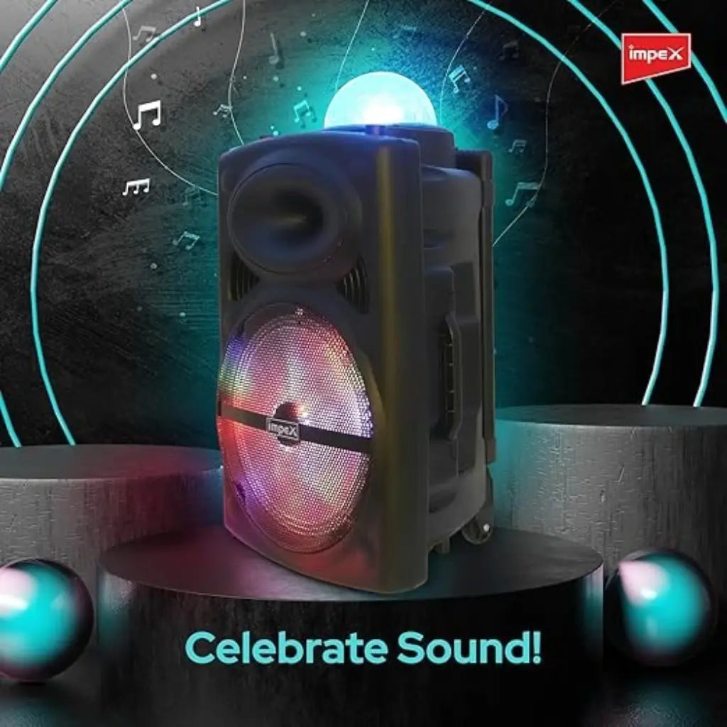 Impex 50W RMS Trolley Bluetooth Speaker with 12” Woofer, Wireless Mic, LED Lights, USB/TF/FM/AUX, Remote Control – 2300W PMPO Portable Party Speaker - TS 81 - Damoo