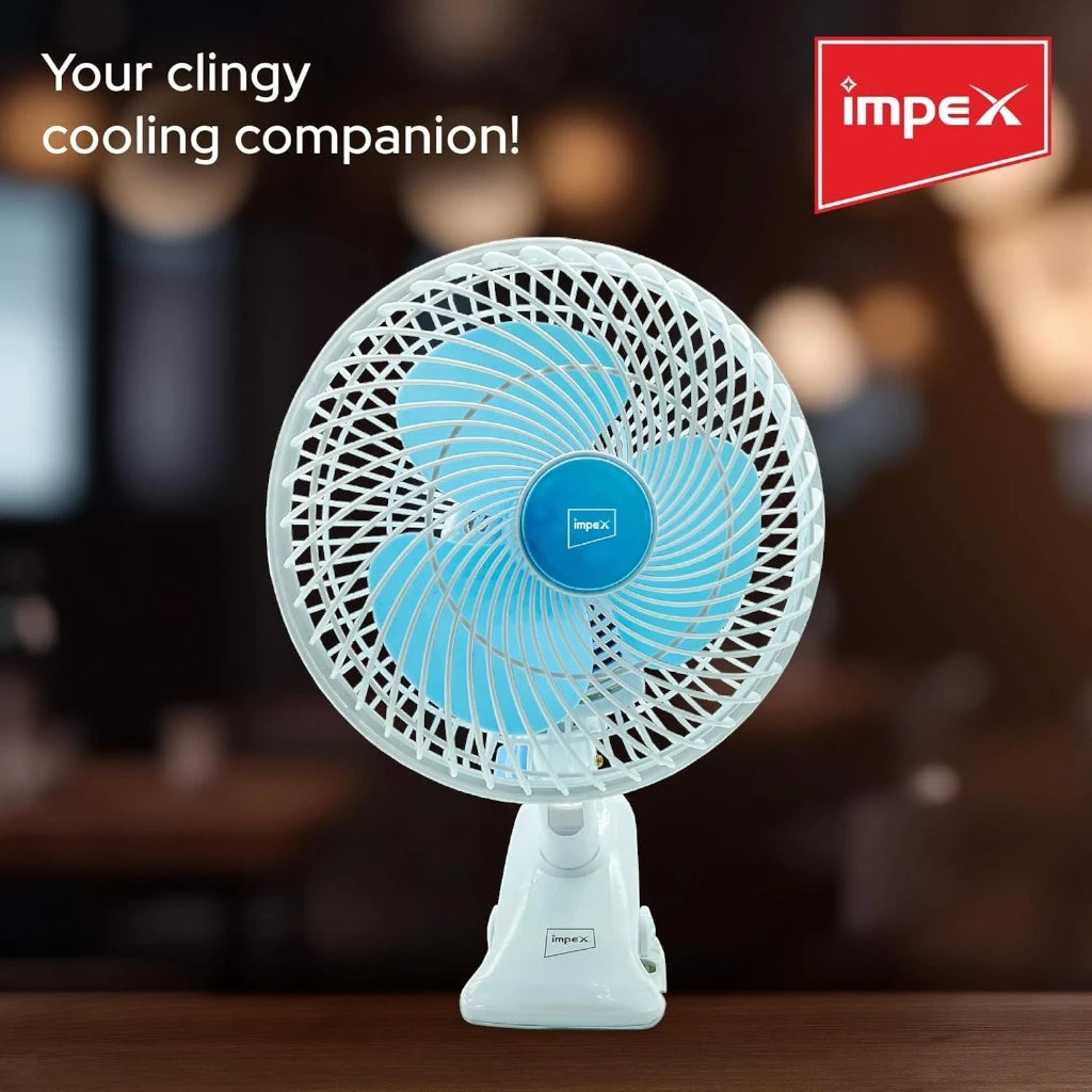 Impex 8-Inch Table & Clip Fan – 2 Speed Settings, 90° Oscillation, Adjustable Pitch Angle, 30W Portable Desk Fan for Home, Office, Travel - CF 01 - Damoo