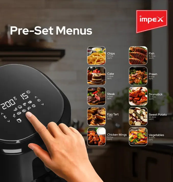 Impex AF 4307 Air Fryer – 4.5L Capacity, 1200W Power, Adjustable Temperature Control, Auto Shut-Off, Non-Stick Basket – Black - Damoo