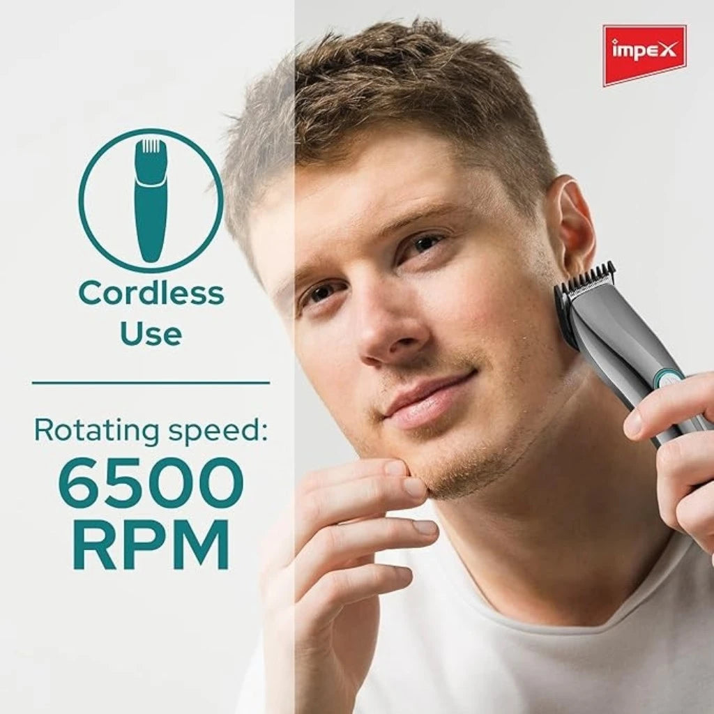 Impex Cordless Hair Clipper for Men – High-Speed 6500 RPM Motor, 60 Min Runtime, Stainless Steel Blade, USB Charging, All-in-One Nose, Beard & Hair Clipper – Red - Damoo