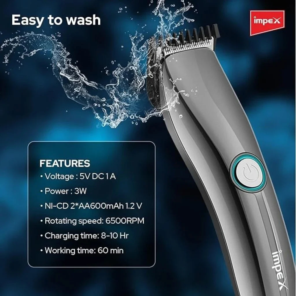 Impex Cordless Hair Clipper for Men – High-Speed 6500 RPM Motor, 60 Min Runtime, Stainless Steel Blade, USB Charging, All-in-One Nose, Beard & Hair Clipper – Red - Damoo