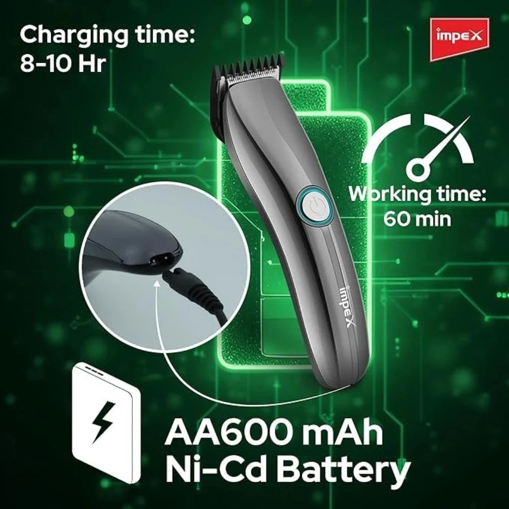 Impex Cordless Hair Clipper for Men – High-Speed 6500 RPM Motor, 60 Min Runtime, Stainless Steel Blade, USB Charging, All-in-One Nose, Beard & Hair Clipper – Red - Damoo