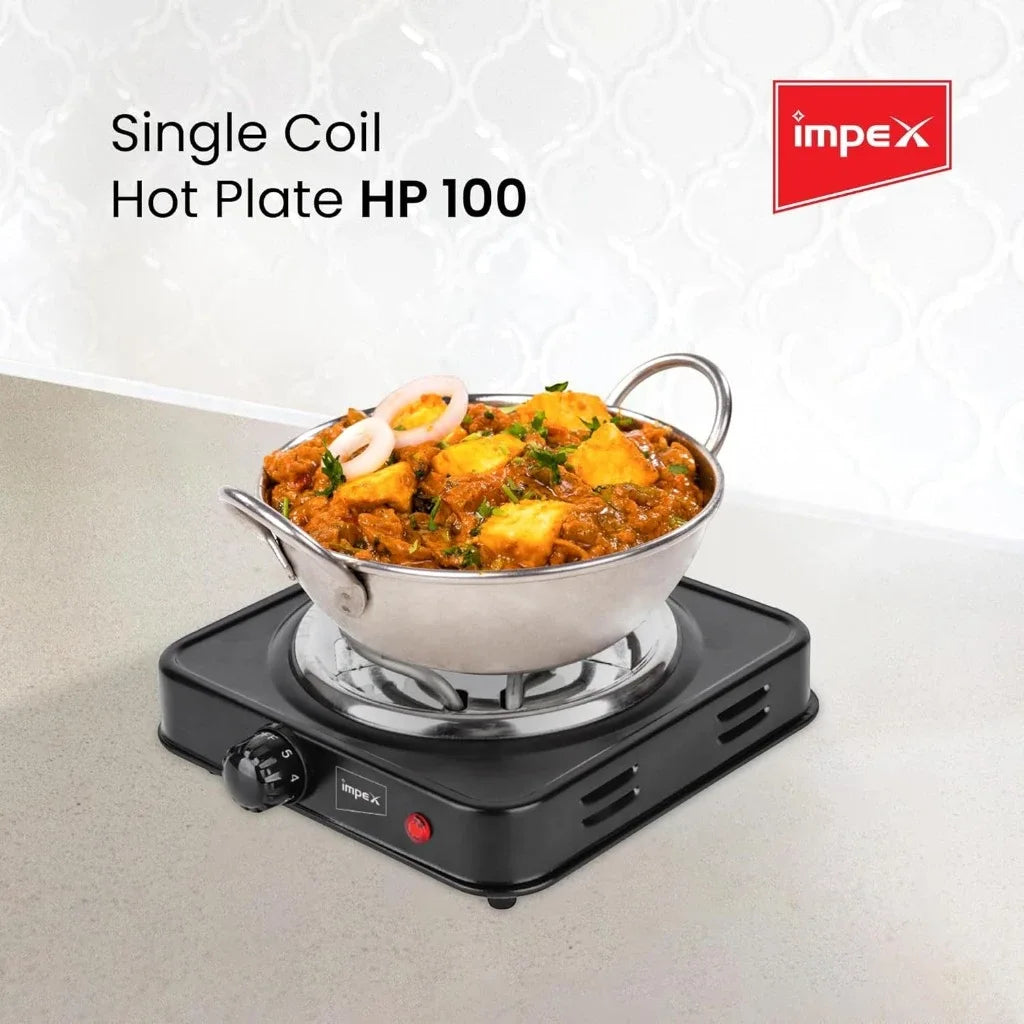 Impex Electric Hotplate – 1000W Single Coil Burner | Portable Stove with 5-Level Temperature Control, Overheat Protection & Durable Metal Body - HP 100 - Damoo