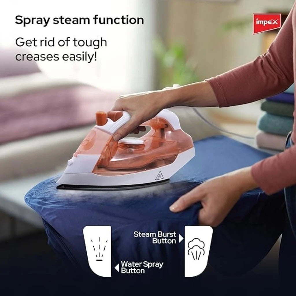 Impex Electric Steam Iron 1300W with Non-Stick Teflon Soleplate, Super Spray System, 5 Temperature Settings, Variable Steam Control, Overheat Protection & 360° Swivel Cord – IBS 401 –Red - Damoo
