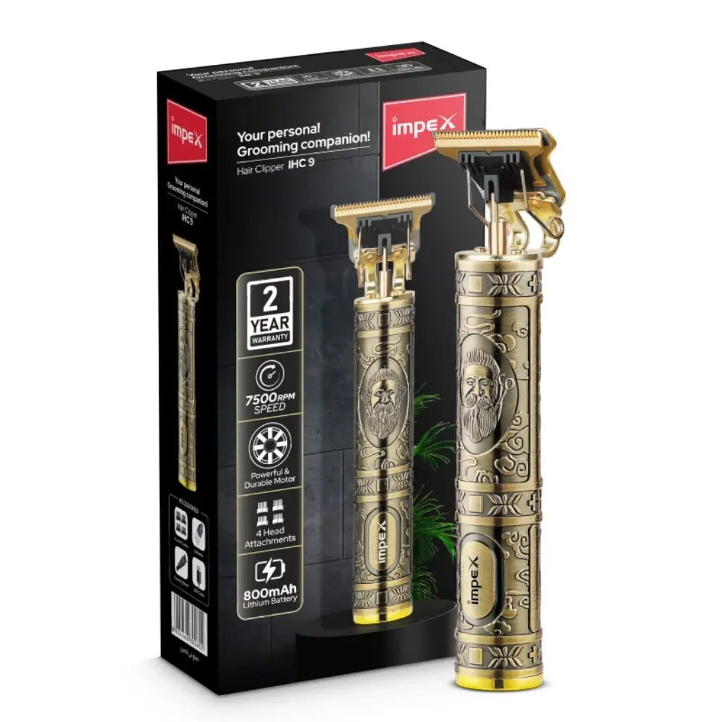 Impex Professional Cordless Hair Clipper with 7500RPM Motor – 800mAh Battery, Type-C Fast Charging, 4 Guide Combs, Zinc Alloy Body, 5W Power – Men’s Grooming Kit | IHC9 - Damoo