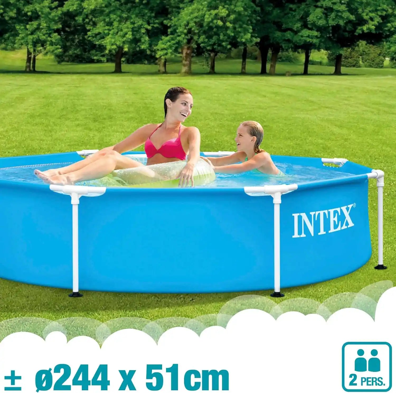 INTEX Above Ground Pool 244 x 51 cm Metal Frame Above Ground Pool โ Durable Steel Structure with T-Joint Assembly, 3-Ply Liner, 1830L Water Capacity, Ages 6+, Easy Setup in 30 Minutes - Damoo