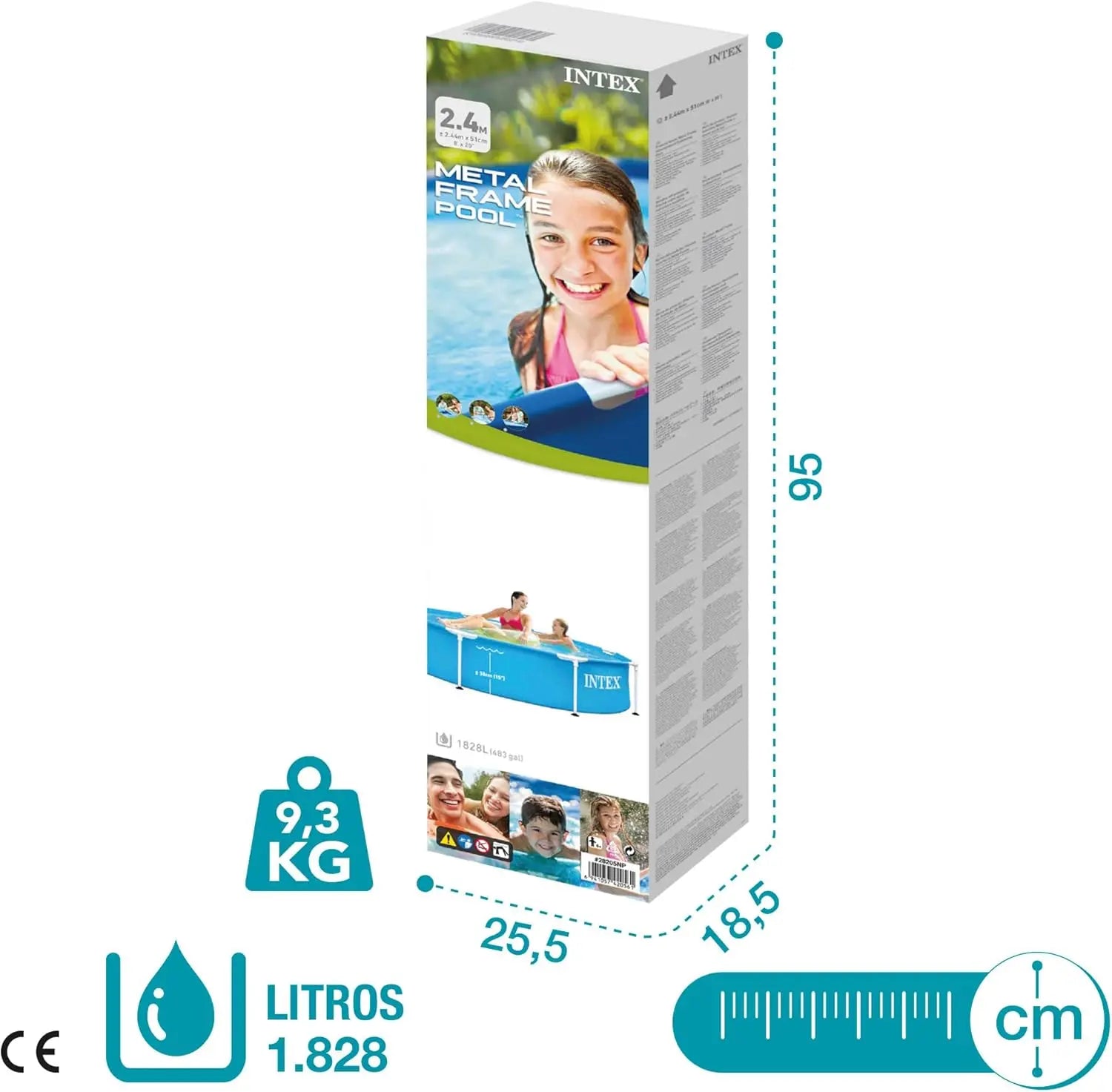 INTEX Above Ground Pool 244 x 51 cm Metal Frame Above Ground Pool โ Durable Steel Structure with T-Joint Assembly, 3-Ply Liner, 1830L Water Capacity, Ages 6+, Easy Setup in 30 Minutes - Damoo